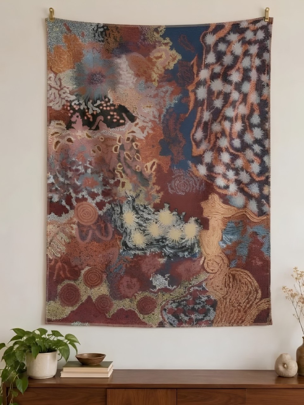 Abstract Rust & Blue Sherpa blanket